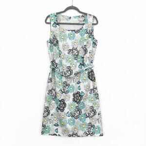 Doncaster Blue & Yellow Floral Print Dress with Matching Belt